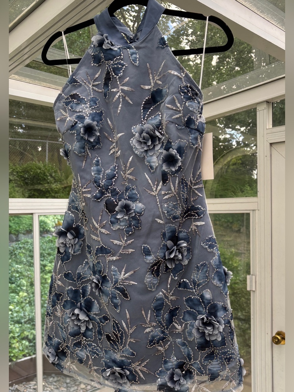 ARose Studio Embroidered Floral Evening Fabric with Sequins and 3D Flowers NWT